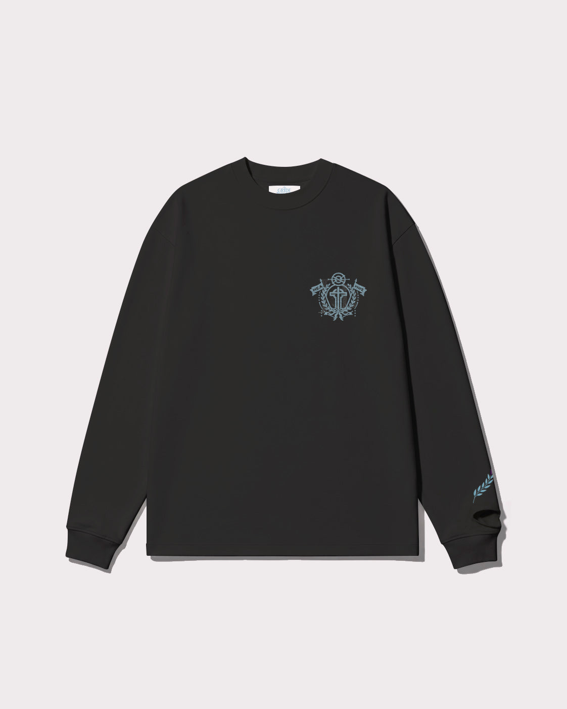 The Gride Crest Long Sleeve T-shirt Gray and Blue front view