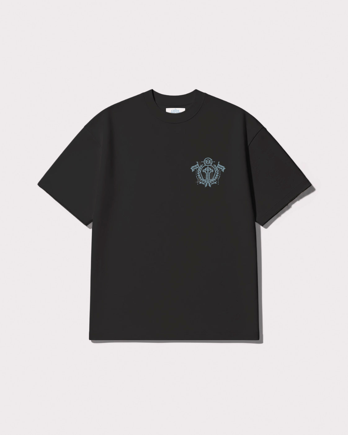 The Gride Crest T-shirt Gray and Blue front view
