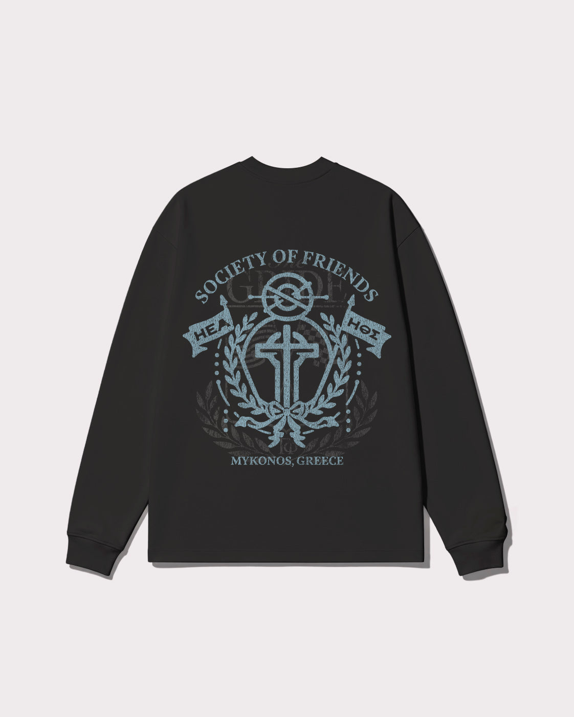 The Gride Crest Long Sleeve T-shirt Gray and Blue back view