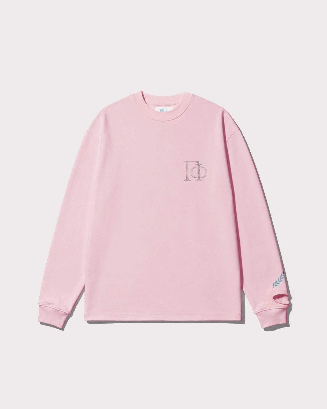 The Gride F or D Long Sleeve T-shirt Pink and Gray front view